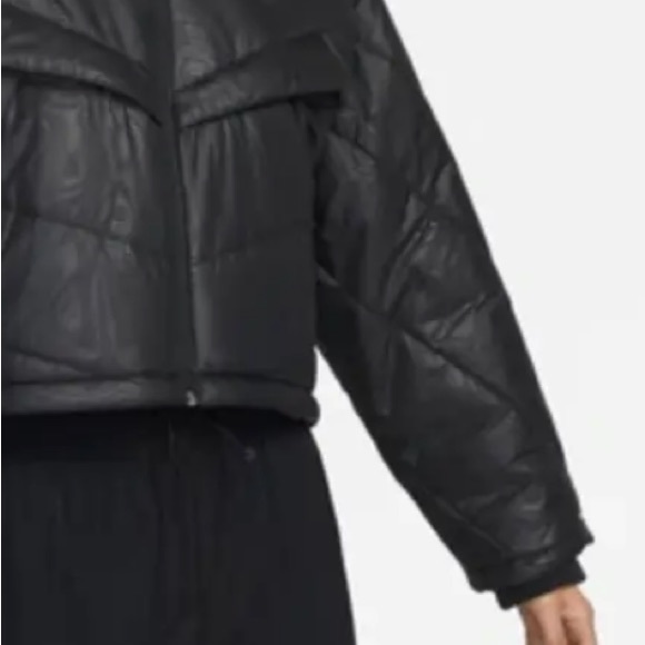 Nike Therma-Fit sz S black print NWT short zip up zip pocket hooded puffer coat - Picture 10 of 16